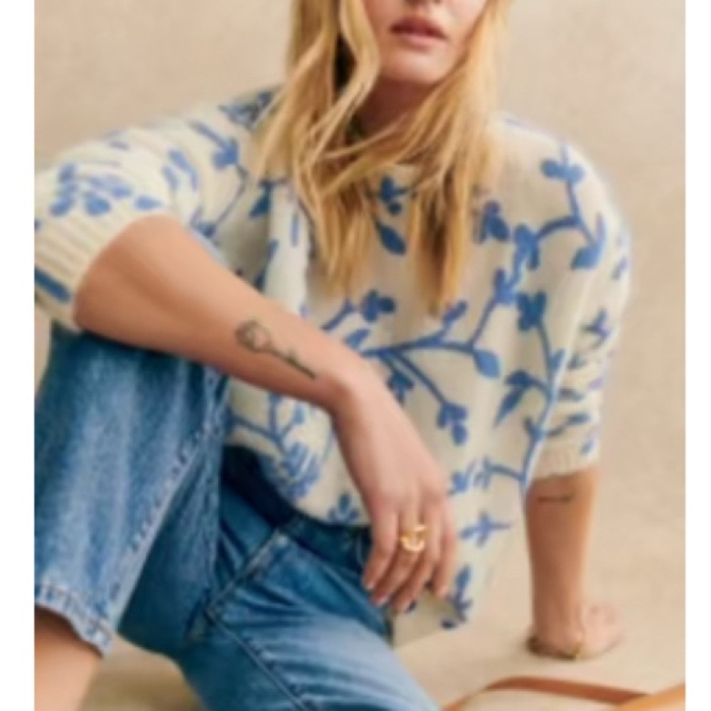 Sézane Pelagie Jumper / Floral Blue and White Sweater